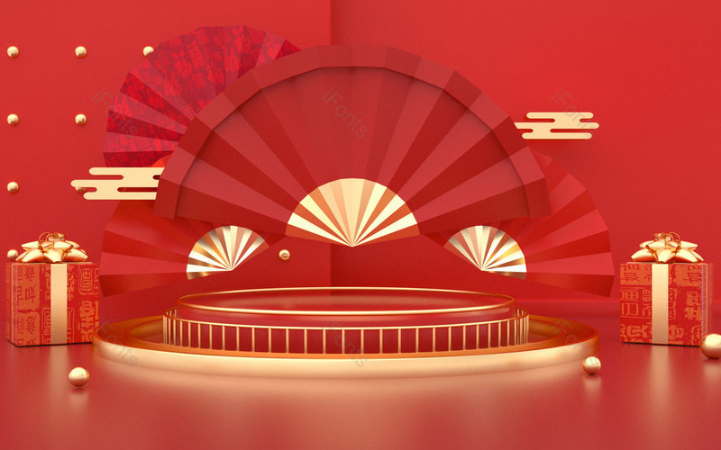 C4D中国风新年元旦大气电商海报背景图,插画/手绘图,插画/手绘图库,插画/手绘图下载,插画/手绘